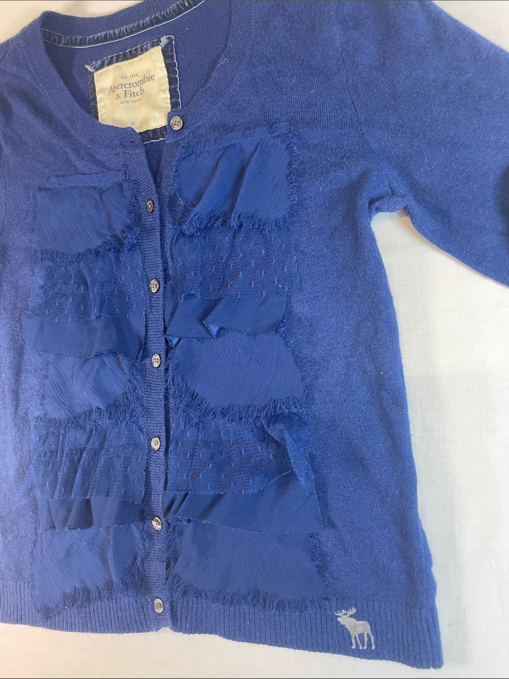 Abercrombie & Fitch Cobalt Blue lace details Button down Cardigan vintage M - Picture 3 of 6